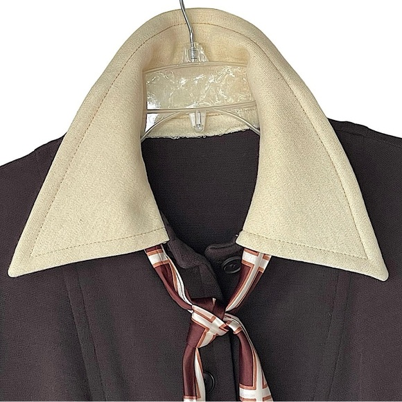 Vintage Authentic 70s Brown Knit Shirtdress Dagger Collar Mad Men Size 6/8 - Picture 7 of 10
